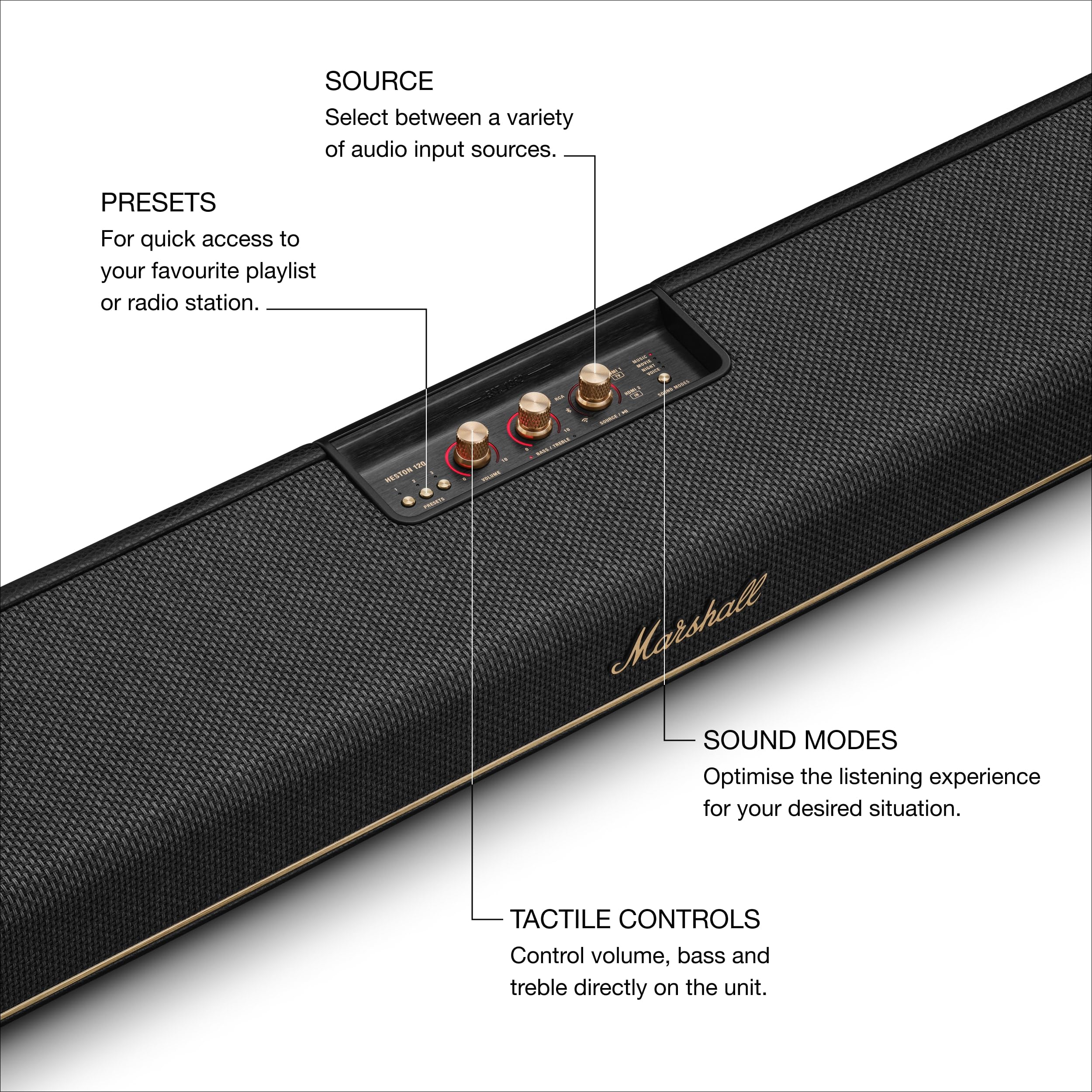 marshall-heston-120-soundbar-with-dolby-atmos-heston-sub-200-subwoofer-bundle-bl image 8